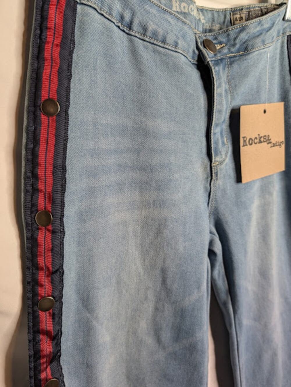 Rocks & Indigo flared jeans retro Side Strip with Snaps Size 8/28 Y2K 90's NWT